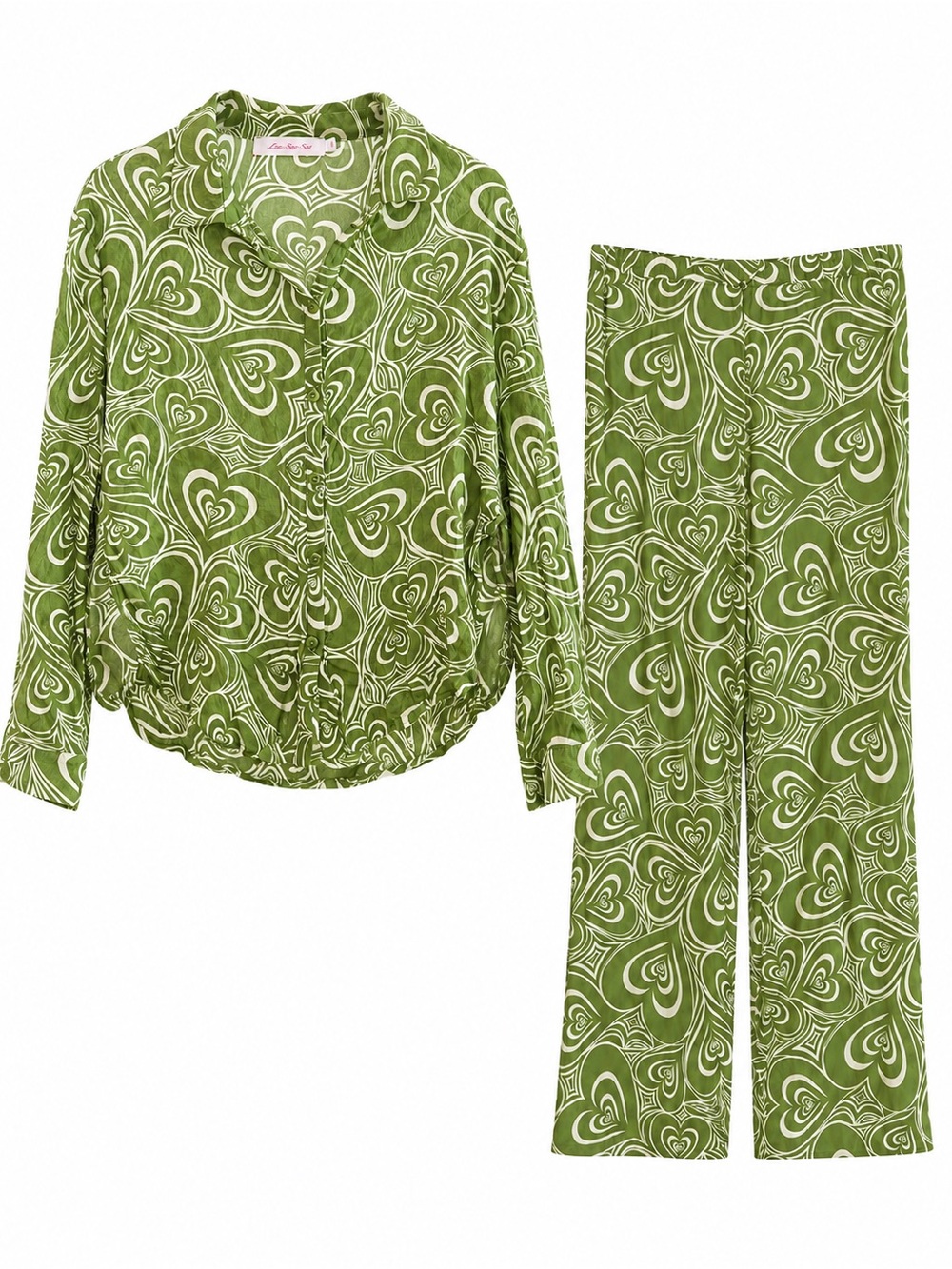 Lisa Says Gah Bailey Wild Hearts Green Lounge Set S 100% Viscose